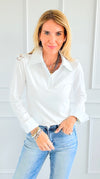 The Frankie Button Down Top - White-130 Long Sleeve Tops-EC COLLECTION INC-Coastal Bloom Boutique, find the trendiest versions of the popular styles and looks Located in Indialantic, FL