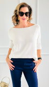 Break Free Round - Neck Italian Sweater Top - White-140 Sweaters-Italianissimo/J.D. PRONTO-Coastal Bloom Boutique, find the trendiest versions of the popular styles and looks Located in Indialantic, FL