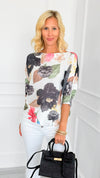 Mystic Flora St Tropez Short Sleeve Sweater-140 Sweaters-SORPRESA-Coastal Bloom Boutique, find the trendiest versions of the popular styles and looks Located in Indialantic, FL
