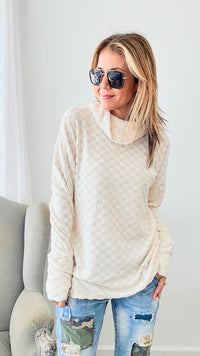 Brushed Checker Turtleneck - Ivory-130 Long Sleeve Tops-BIBI-Coastal Bloom Boutique, find the trendiest versions of the popular styles and looks Located in Indialantic, FL