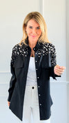 Shimmering Elegance Button-Down Jacket - Black-160 Jackets-SALT-Coastal Bloom Boutique, find the trendiest versions of the popular styles and looks Located in Indialantic, FL