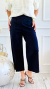 Rose Cropped Wide Leg Pant - Navy Blue-100 Pants-spin usa-Coastal Bloom Boutique, find the trendiest versions of the popular styles and looks Located in Indialantic, FL