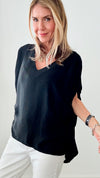Satin Harmony Italian Blouse - Black-110 Short Sleeve Tops-Germany-Coastal Bloom Boutique, find the trendiest versions of the popular styles and looks Located in Indialantic, FL