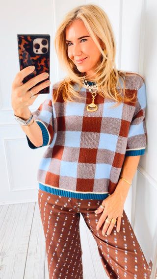 Checkered Knit Sweater Top