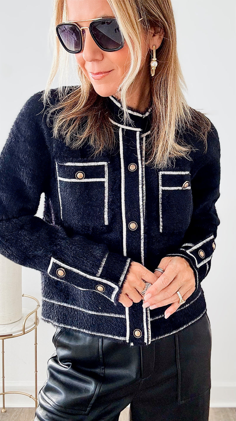 Sophisticated Classic Cropped Coat - Black-160 Jackets-Beulah Style-Coastal Bloom Boutique, find the trendiest versions of the popular styles and looks Located in Indialantic, FL