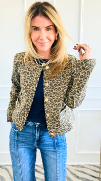 Leopard Printed Cropped Jacket