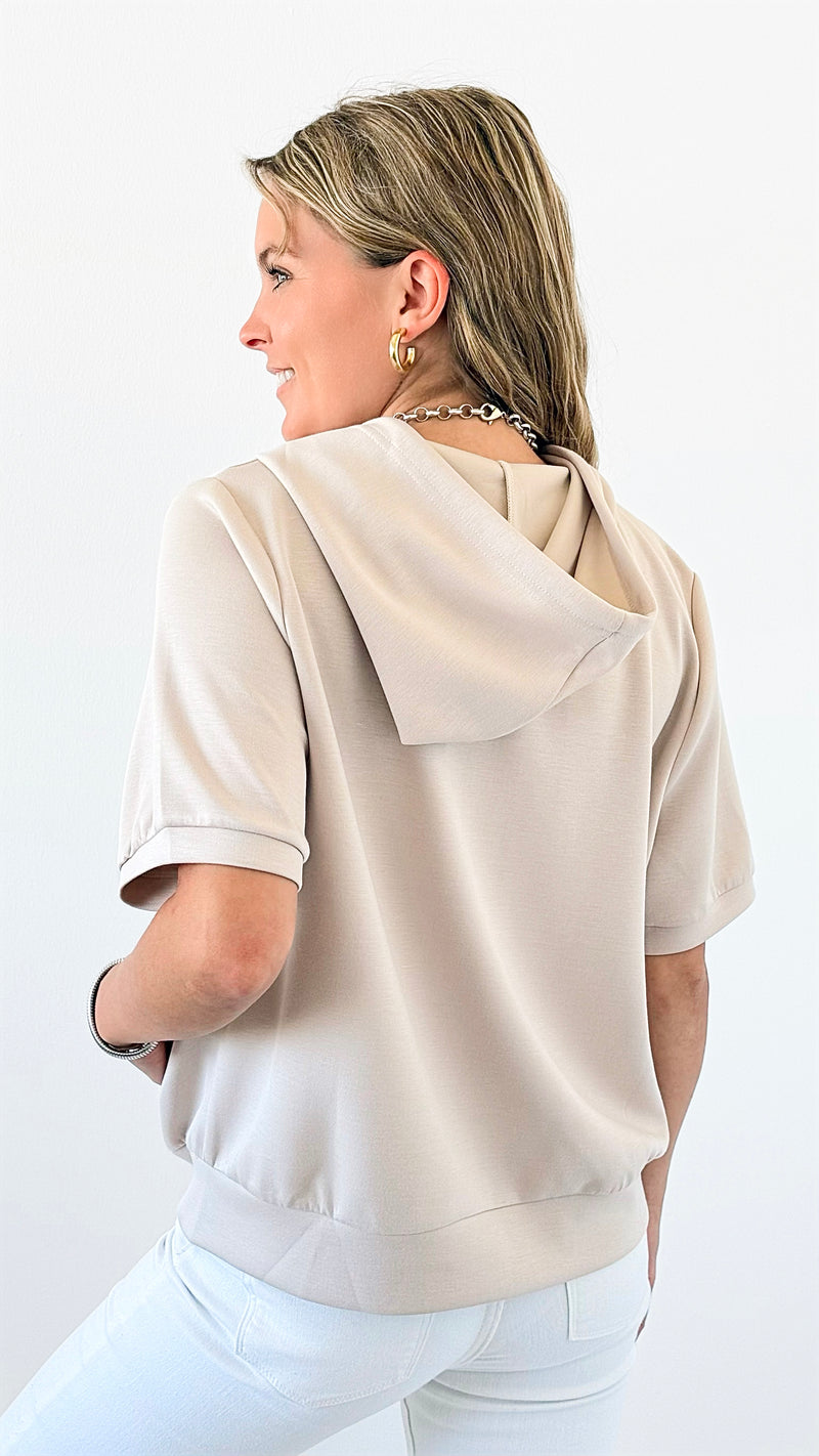 Denim Panel Short Sleeve Jacket-160 Jackets-Joh Apparel-Coastal Bloom Boutique, find the trendiest versions of the popular styles and looks Located in Indialantic, FL