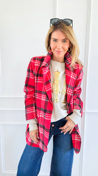 Glittering Plaid Italian Blazer-160 Jackets-TATTOO Z-Coastal Bloom Boutique, find the trendiest versions of the popular styles and looks Located in Indialantic, FL