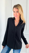 Luxe Essential Button Blouse Top - Black-130 Long Sleeve Tops-Michel-Coastal Bloom Boutique, find the trendiest versions of the popular styles and looks Located in Indialantic, FL