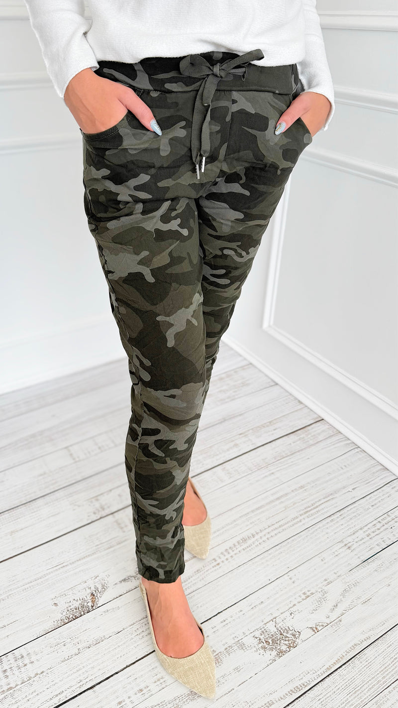 Urban Camo Italian Jogger- Olive-180 Joggers-SUNNY HOLIDAYS-Coastal Bloom Boutique, find the trendiest versions of the popular styles and looks Located in Indialantic, FL