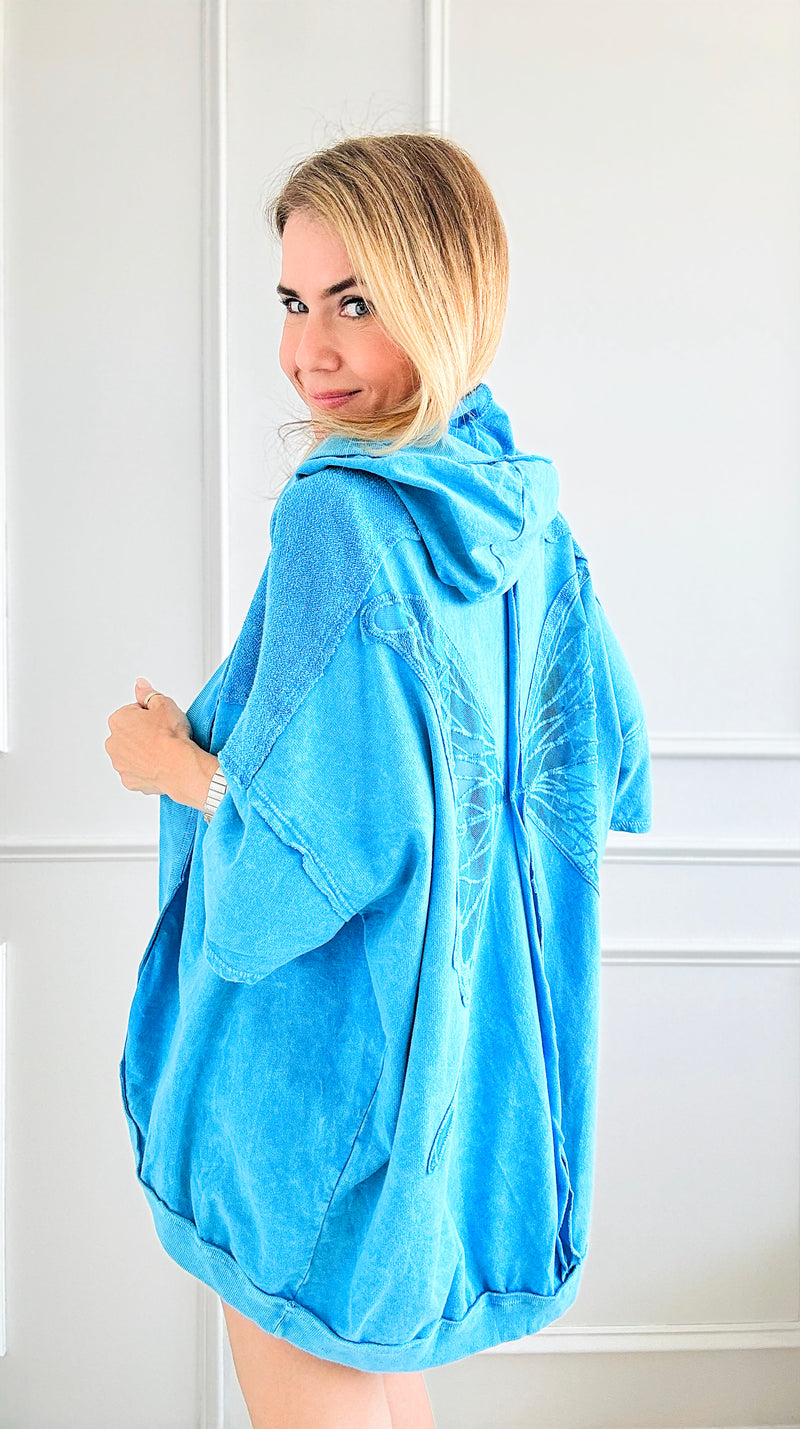 Mineral Wash Wings Hoodie Shaket - Blue-160 Jackets-j.her-Coastal Bloom Boutique, find the trendiest versions of the popular styles and looks Located in Indialantic, FL
