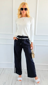 Track Luxe Drawstring Pants - Navy-170 Bottoms-7Mango7-Coastal Bloom Boutique, find the trendiest versions of the popular styles and looks Located in Indialantic, FL