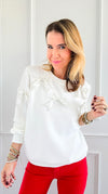 Ribbon Charm Luxe Sweatshirt - Off White-130 Long Sleeve Tops-litaga-Coastal Bloom Boutique, find the trendiest versions of the popular styles and looks Located in Indialantic, FL