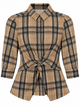Twist Front Plaid Top