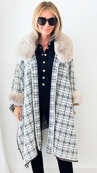 Shimmery Tweed Faux Fur Cape - White-150 Cardigans/Layers-original usa-Coastal Bloom Boutique, find the trendiest versions of the popular styles and looks Located in Indialantic, FL