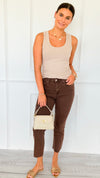 Washed Edge Cropped Jeans - Brown-190 Denim-Zenana-Coastal Bloom Boutique, find the trendiest versions of the popular styles and looks Located in Indialantic, FL