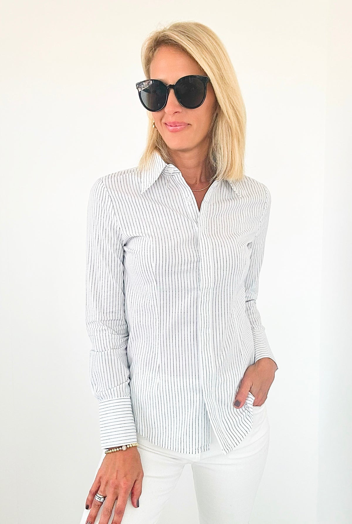 Everyday Elegance Button Down-130 Long Sleeve Tops-Michel-Coastal Bloom Boutique, find the trendiest versions of the popular styles and looks Located in Indialantic, FL