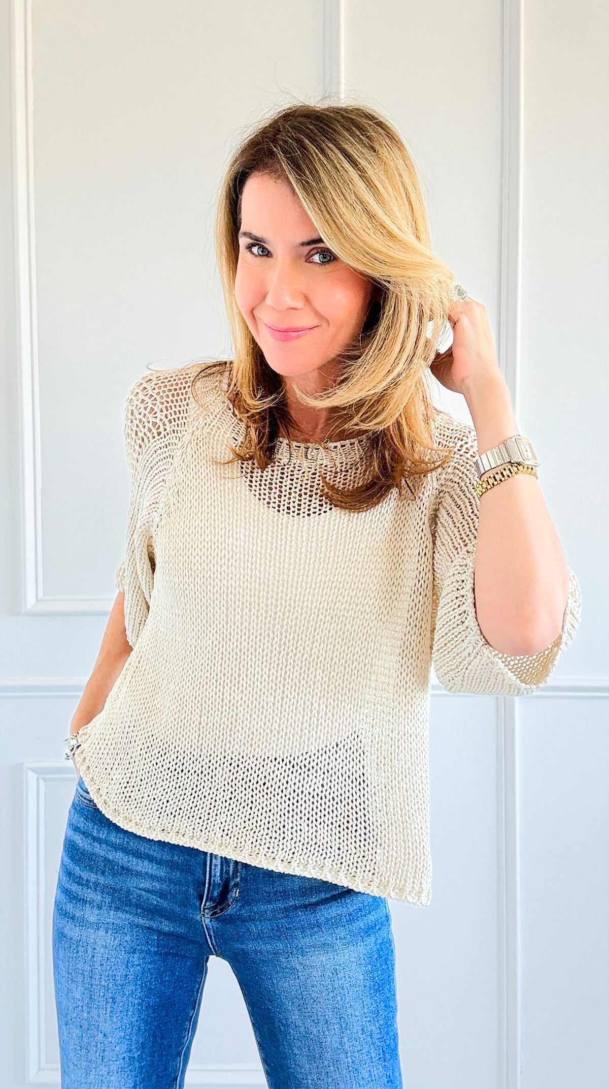 Summer Mesh Italian Knit Top- Oyster-140 Sweaters-Italianissimo-Coastal Bloom Boutique, find the trendiest versions of the popular styles and looks Located in Indialantic, FL