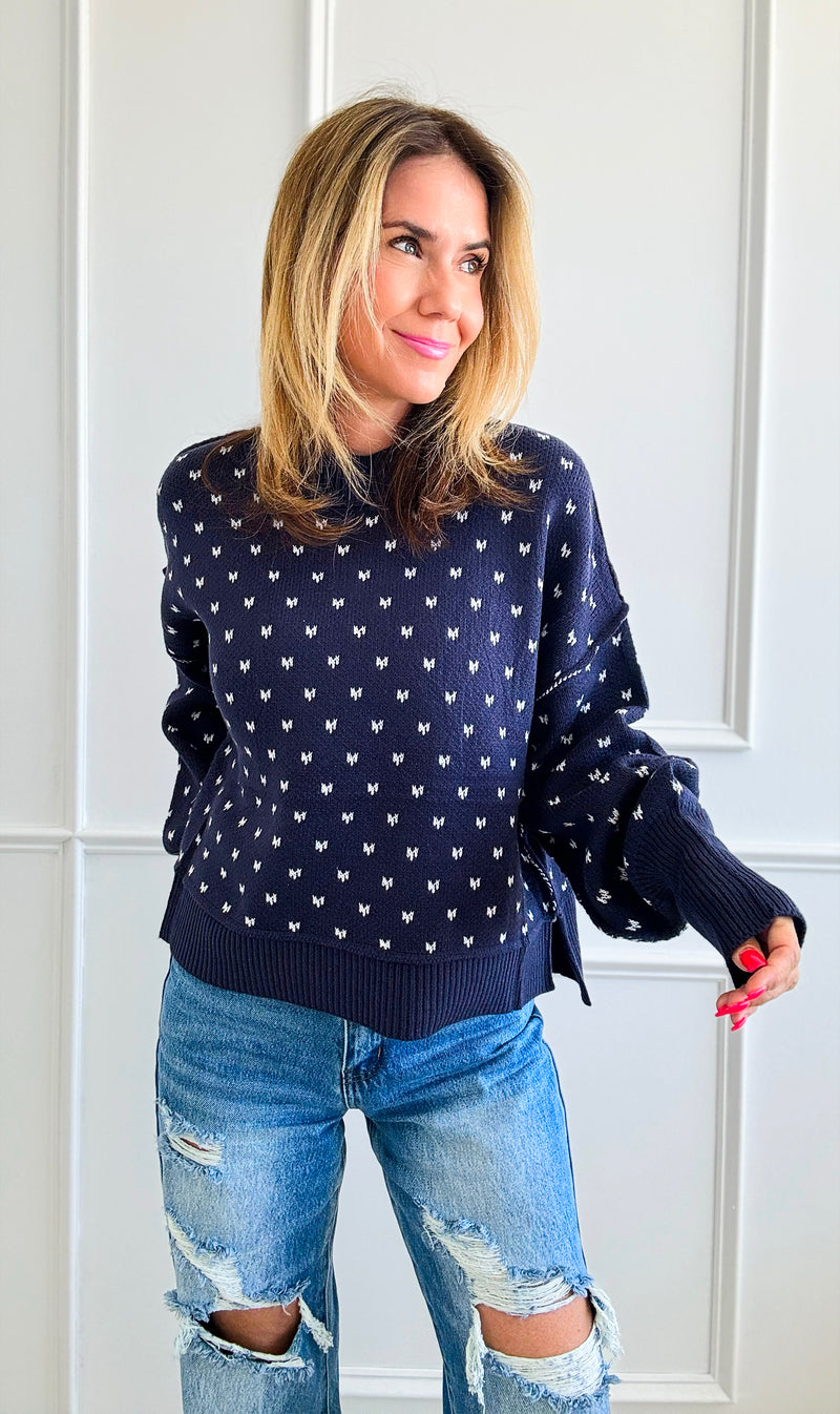 Heart Pattern Cropped Sweater - Navy-140 Sweaters-Miracle-Coastal Bloom Boutique, find the trendiest versions of the popular styles and looks Located in Indialantic, FL