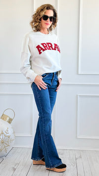 Word Play French Terry Sweatshirt-130 Long Sleeve Tops-White Birch-Coastal Bloom Boutique, find the trendiest versions of the popular styles and looks Located in Indialantic, FL