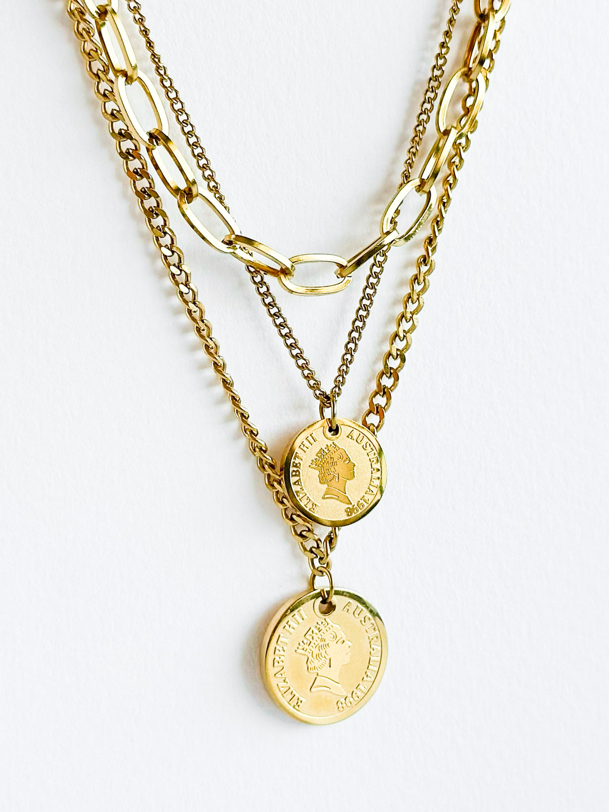 Lucky Coin Steel Layered Necklace-230 Jewelry-Darling-Coastal Bloom Boutique, find the trendiest versions of the popular styles and looks Located in Indialantic, FL