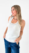 Effortless Allure Contrast Trim Tank Top-100 Sleeveless Tops-Lovelo x GeeGee-Coastal Bloom Boutique, find the trendiest versions of the popular styles and looks Located in Indialantic, FL