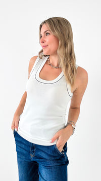 Effortless Allure Contrast Trim Tank Top-100 Sleeveless Tops-Lovelo x GeeGee-Coastal Bloom Boutique, find the trendiest versions of the popular styles and looks Located in Indialantic, FL
