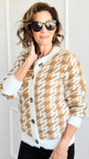 Luxe Houndstooth Button Up Sweater-140 Sweaters-Rousseau-Coastal Bloom Boutique, find the trendiest versions of the popular styles and looks Located in Indialantic, FL