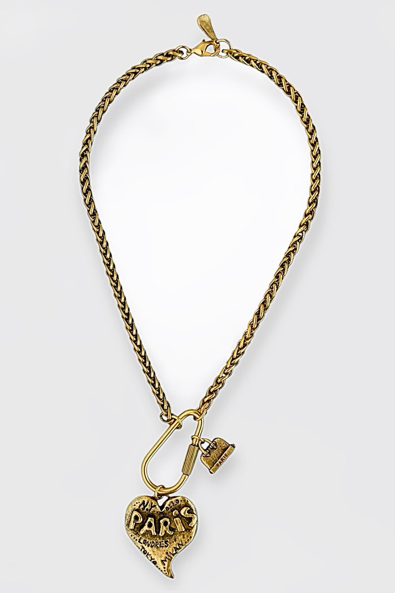 Chunky Paris Heart Carabiner Necklace - Gold-230 Jewelry-YOCHI-Coastal Bloom Boutique, find the trendiest versions of the popular styles and looks Located in Indialantic, FL