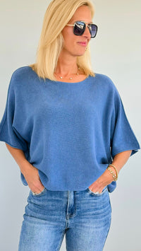 Winter in Amalfi Italian Top - Slate Blue-140 Sweaters-Italianissimo-Coastal Bloom Boutique, find the trendiest versions of the popular styles and looks Located in Indialantic, FL