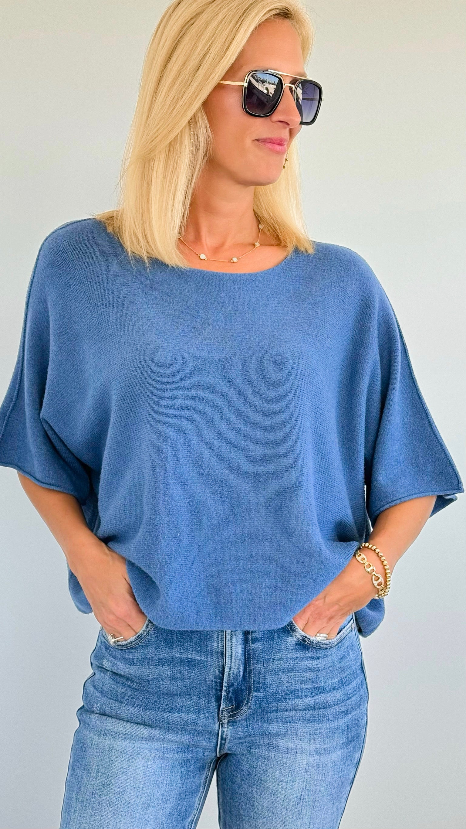 Winter in Amalfi Italian Top - Slate Blue-140 Sweaters-Italianissimo-Coastal Bloom Boutique, find the trendiest versions of the popular styles and looks Located in Indialantic, FL