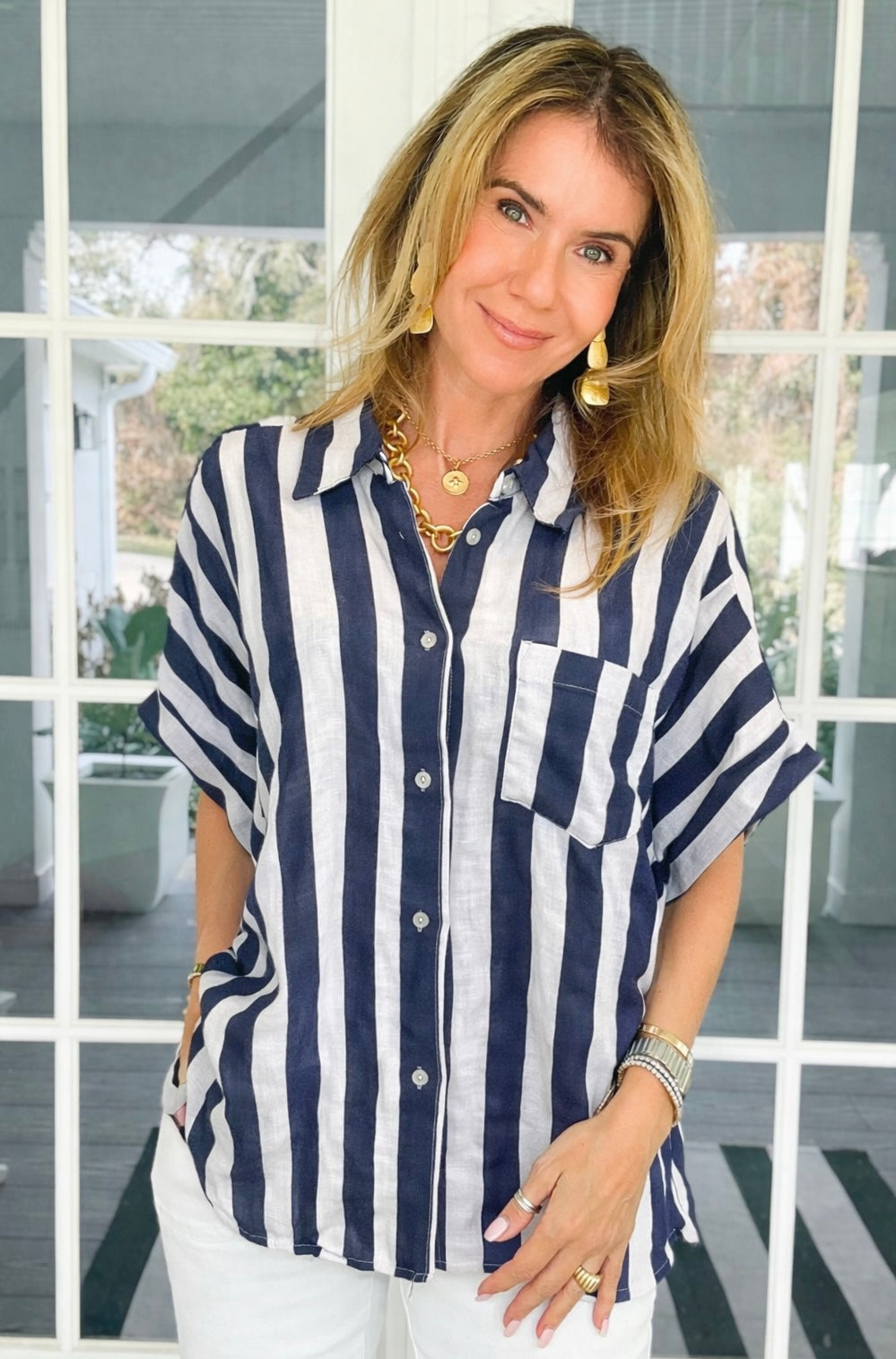 Coast Stripe Italian Button Top