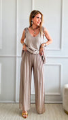 Sheer Overlay Italian Palazzo - Taupe-pants-Italianissimo-Coastal Bloom Boutique, find the trendiest versions of the popular styles and looks Located in Indialantic, FL
