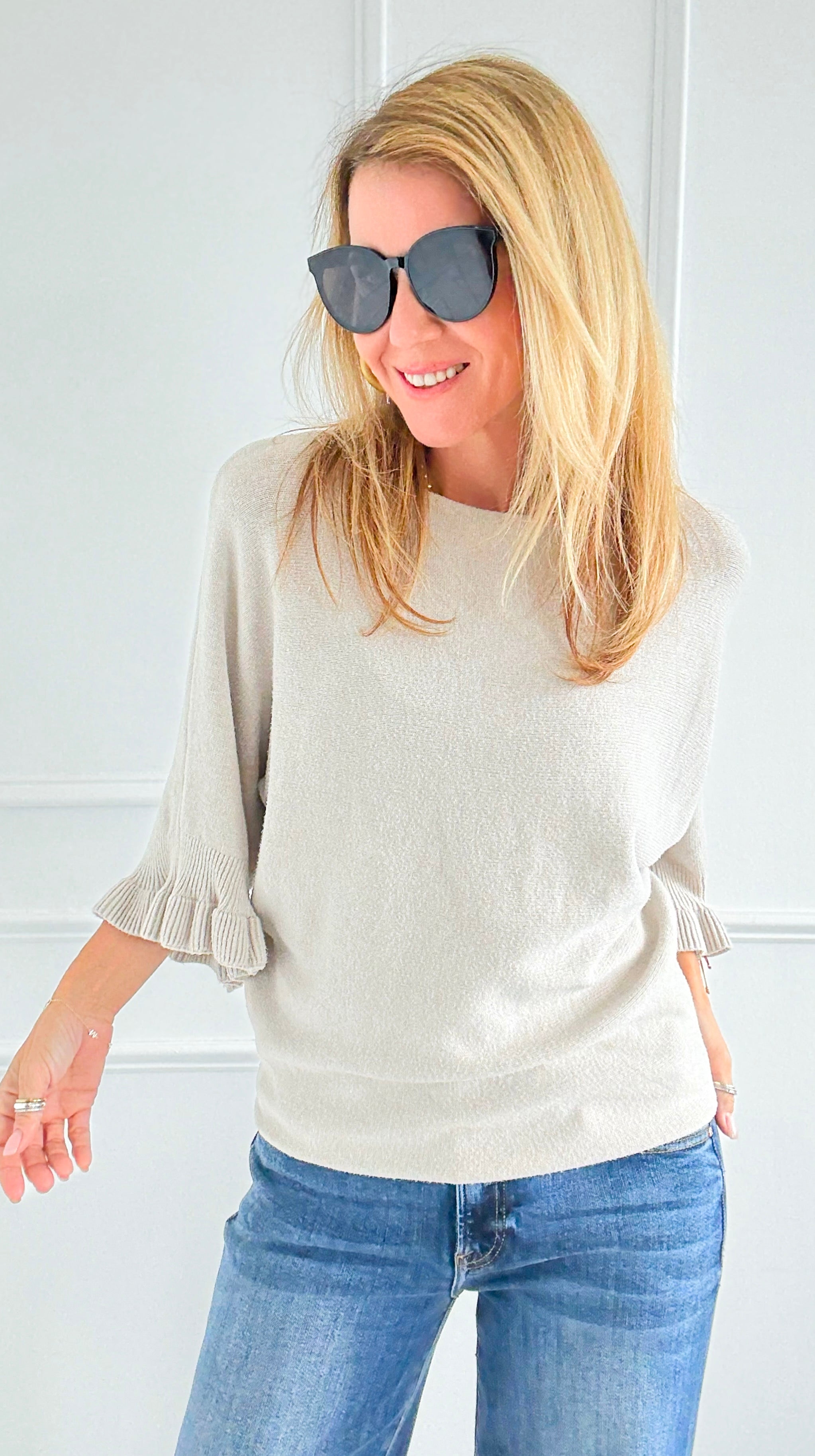 Soft Frills Italian Sweater- Ecru-140 Sweaters-Italianissimo-Coastal Bloom Boutique, find the trendiest versions of the popular styles and looks Located in Indialantic, FL