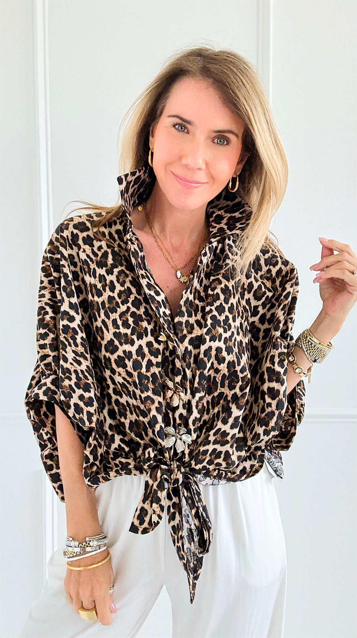 Leopard Petal Italian Button Top-170 bottoms-TATTOO Z-Coastal Bloom Boutique, find the trendiest versions of the popular styles and looks Located in Indialantic, FL