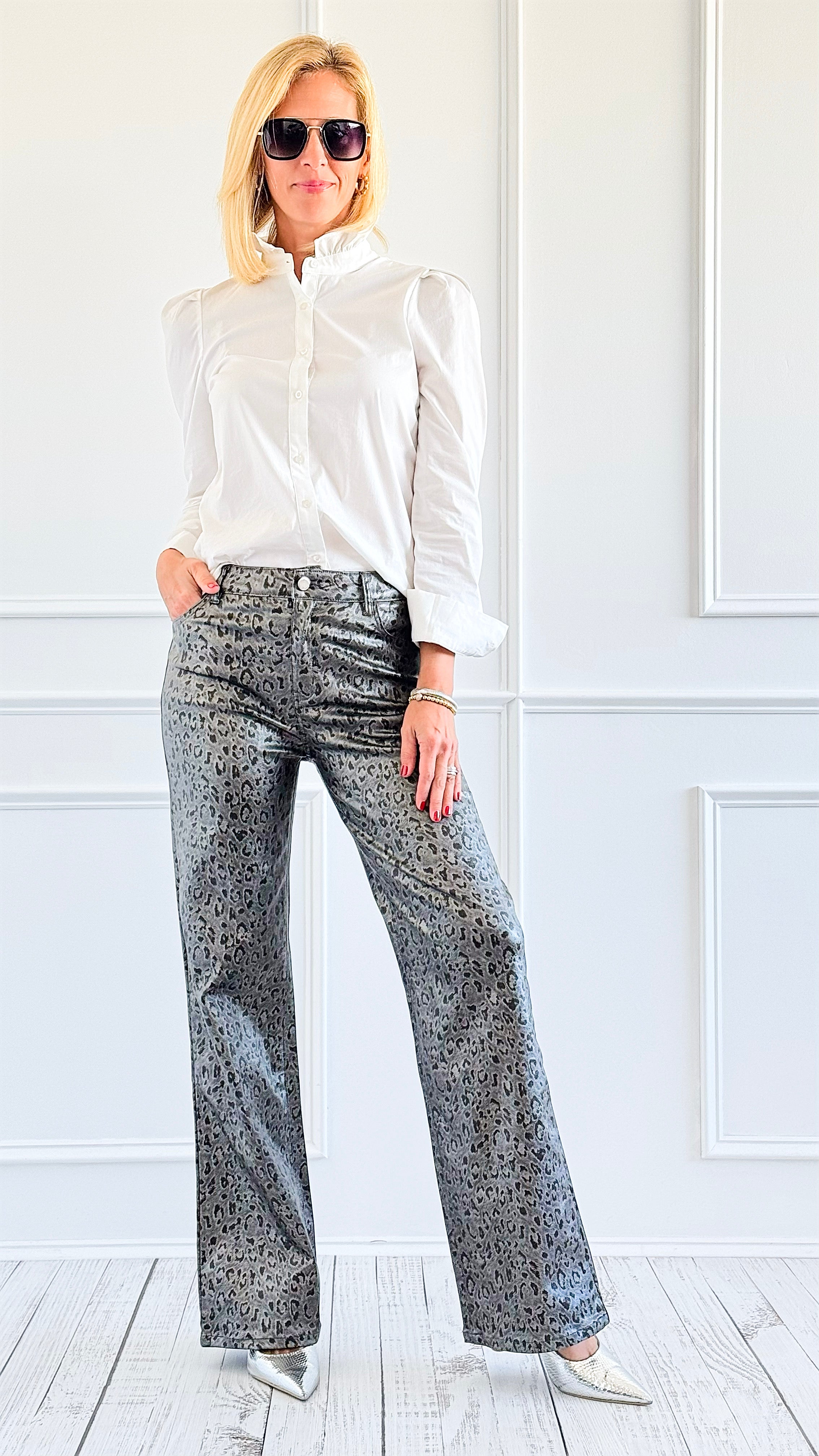 Metallic Leopard Luxe Pants-170 Bottoms-JJ'S FAIRYLAND-Coastal Bloom Boutique, find the trendiest versions of the popular styles and looks Located in Indialantic, FL