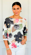 Mystic Flora St Tropez Short Sleeve Sweater-140 Sweaters-SORPRESA-Coastal Bloom Boutique, find the trendiest versions of the popular styles and looks Located in Indialantic, FL