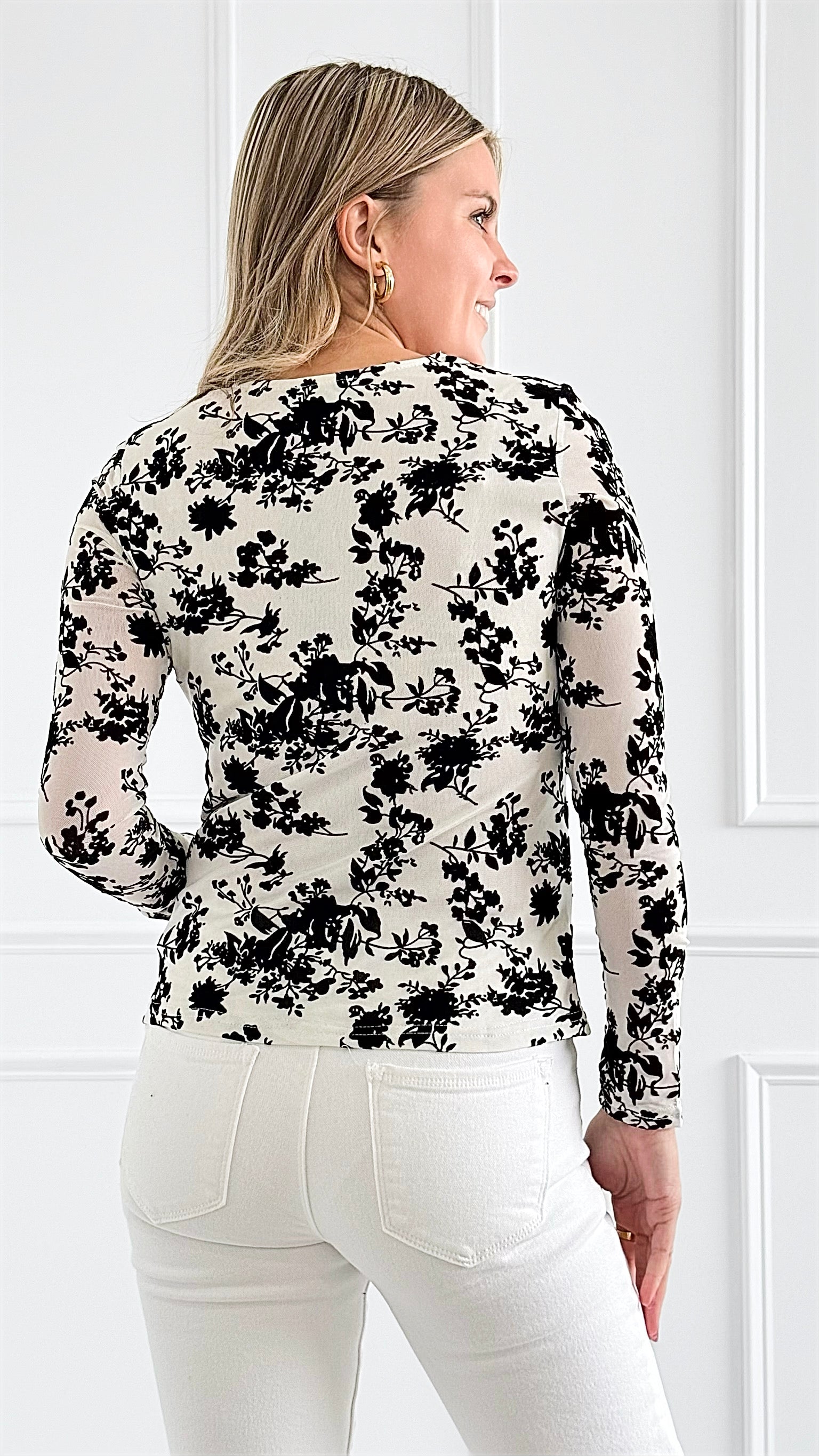 Floral Zip Front Long-Sleeve Top-130 Long Sleeve Tops-7Mango7-Coastal Bloom Boutique, find the trendiest versions of the popular styles and looks Located in Indialantic, FL