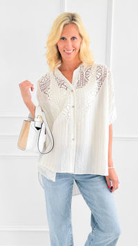 Lace & Stripe Italian Button Top-110 short Sleeve Top-TATTOO Z-Coastal Bloom Boutique, find the trendiest versions of the popular styles and looks Located in Indialantic, FL