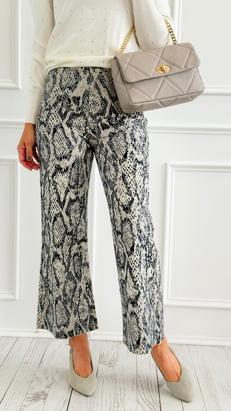 Stretch Wide Leg High Rise Cropped Denim Jean - Snake-190 Denim-Anniewear-Coastal Bloom Boutique, find the trendiest versions of the popular styles and looks Located in Indialantic, FL