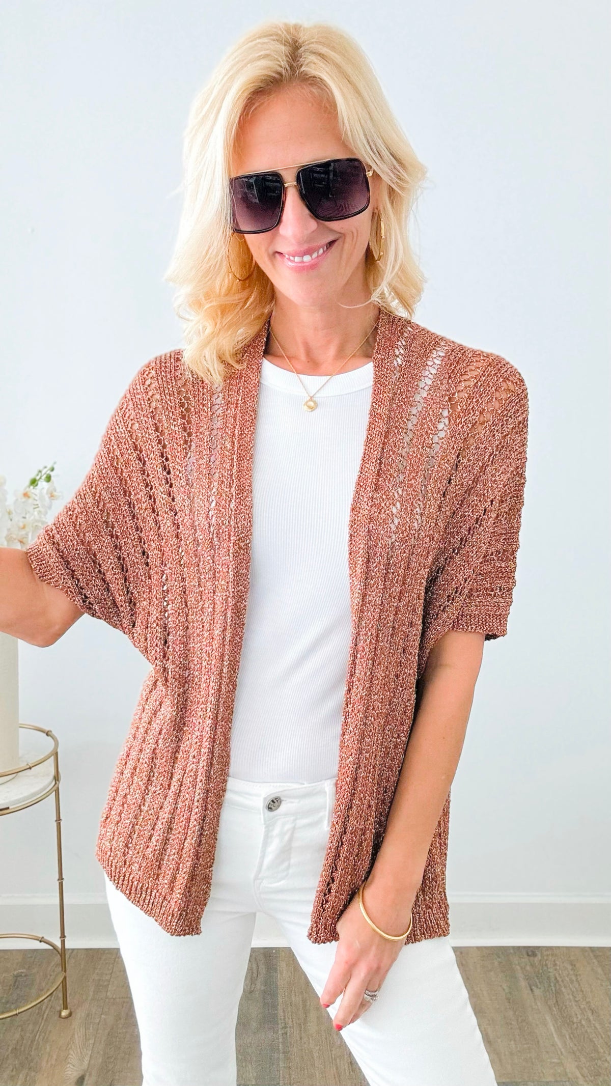 Crochet Shimmer Italian Cardigan - Copper-150 Cardigans/Layers-Germany-Coastal Bloom Boutique, find the trendiest versions of the popular styles and looks Located in Indialantic, FL