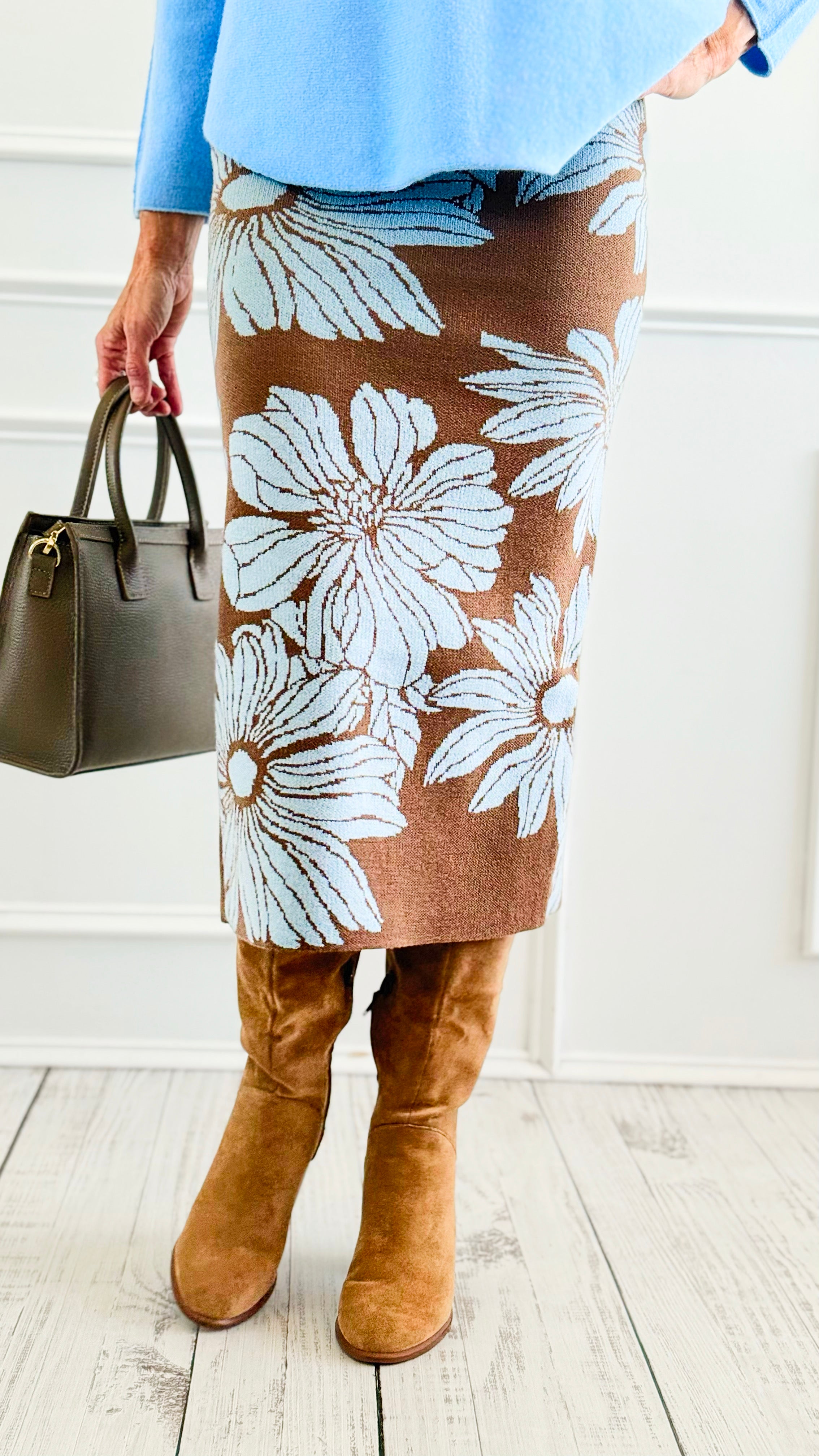 Bloom Boulevard Knit Skirt-170 Bottoms-ROUSSEAU-Coastal Bloom Boutique, find the trendiest versions of the popular styles and looks Located in Indialantic, FL