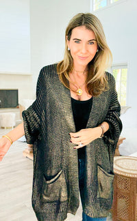Mirrored Metallic Sugar High Italian Cardigan- Navy/Gold-150 Cardigan Layers-Italianissimo-Coastal Bloom Boutique, find the trendiest versions of the popular styles and looks Located in Indialantic, FL
