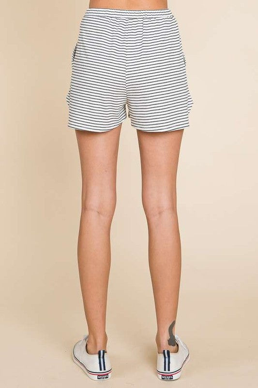 Front Tied Striped Shorts - Black/White-170 Bottoms/Shorts-CULTURE CODE-Coastal Bloom Boutique, find the trendiest versions of the popular styles and looks Located in Indialantic, FL