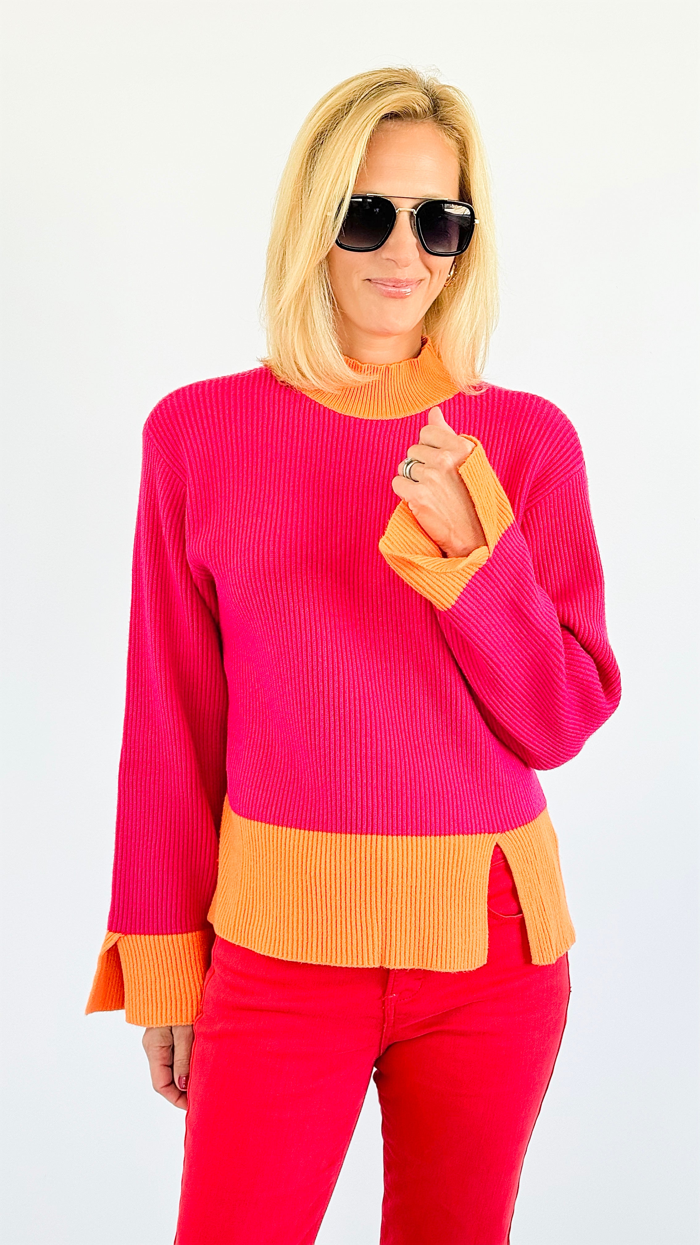 Colorblock Mock neck Sweater-130 Long sleeve top-SUGARLIPS-Coastal Bloom Boutique, find the trendiest versions of the popular styles and looks Located in Indialantic, FL