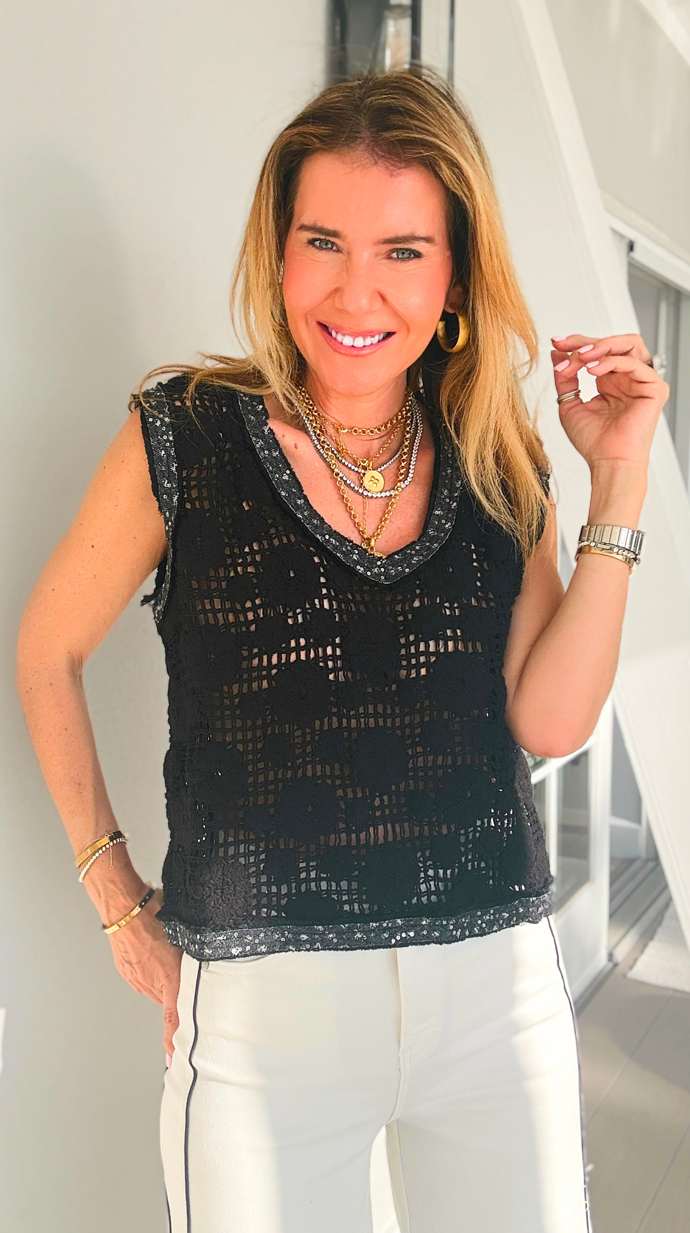 Midnight Lace Trim Top