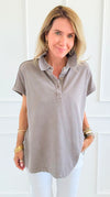 Washed Relax Polo Top - Mocha-110 Short Sleeve Tops-Rae Mode-Coastal Bloom Boutique, find the trendiest versions of the popular styles and looks Located in Indialantic, FL