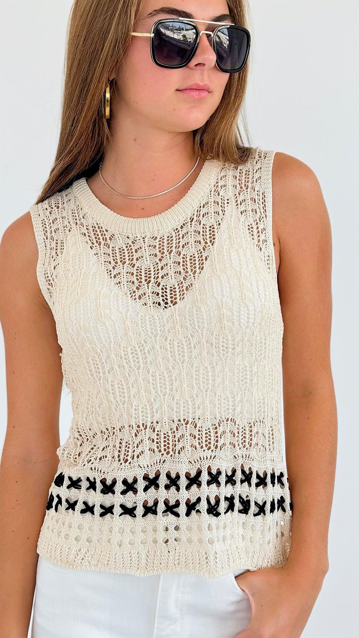 Sleeveless Crochet Knit Tank Top-100 Sleeveless Tops-Love Tree Fashion-Coastal Bloom Boutique, find the trendiest versions of the popular styles and looks Located in Indialantic, FL