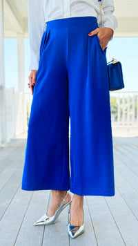 Sleek Pleated Cropped Pants - Saphire-170 Bottoms-Umgee-Coastal Bloom Boutique, find the trendiest versions of the popular styles and looks Located in Indialantic, FL