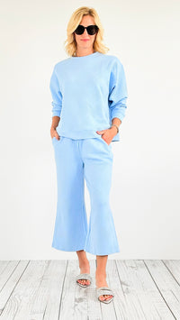 French Terry Wide Long Sleeve Top- Light Blue-170 Bottoms-Veveret-Coastal Bloom Boutique, find the trendiest versions of the popular styles and looks Located in Indialantic, FL